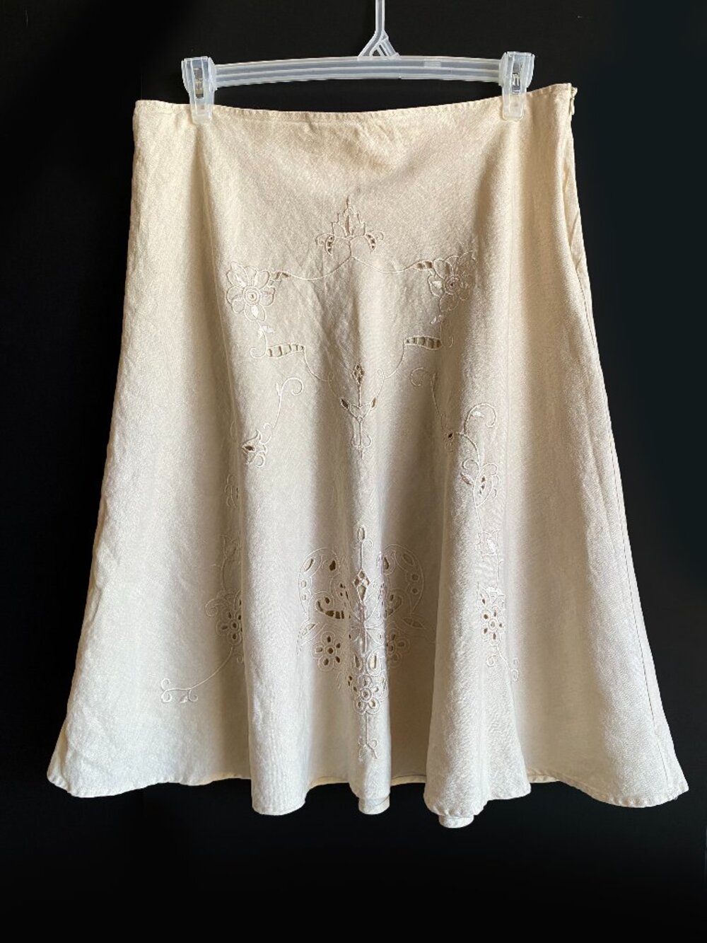 Vintage Lucy Pereda 100% Linen Beige Skirt A-Line Flare Minimalist Boho Size 14